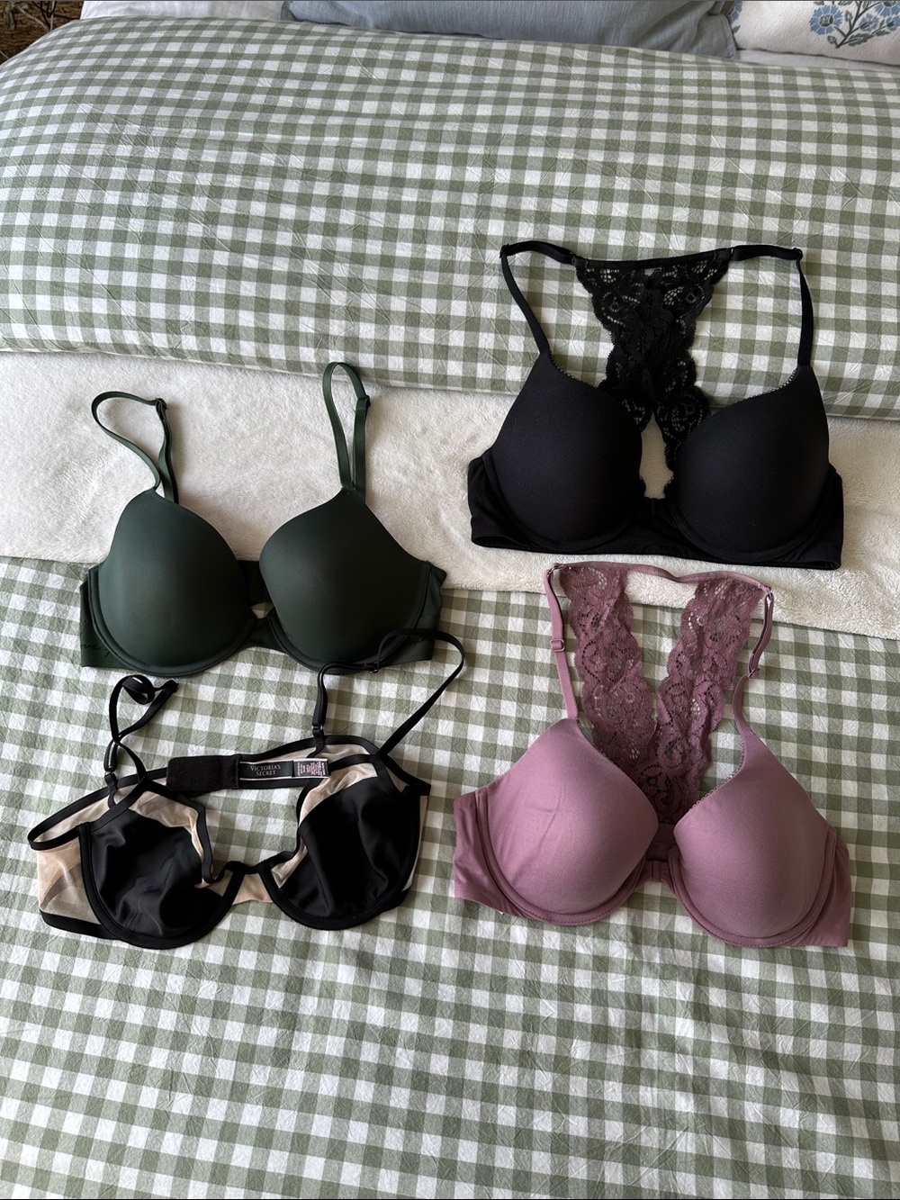 Victoria's Secret T-Shirt & Lace Racerback Bra Bundle- Black, Olive, Mauve